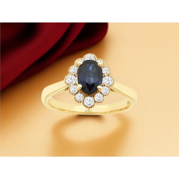14K Yellow Gold Sapphire and Diamond Halo Ring Size 6.75 Image 2 Quality Gem LLC Bethel, CT