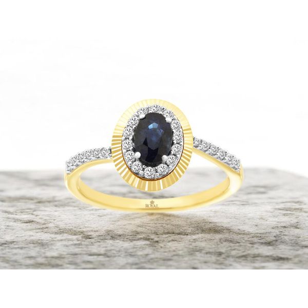 14K Two Tone Sapphire and Diamond Fluted Halo Ring Size 6.75 Image 2 Quality Gem LLC Bethel, CT