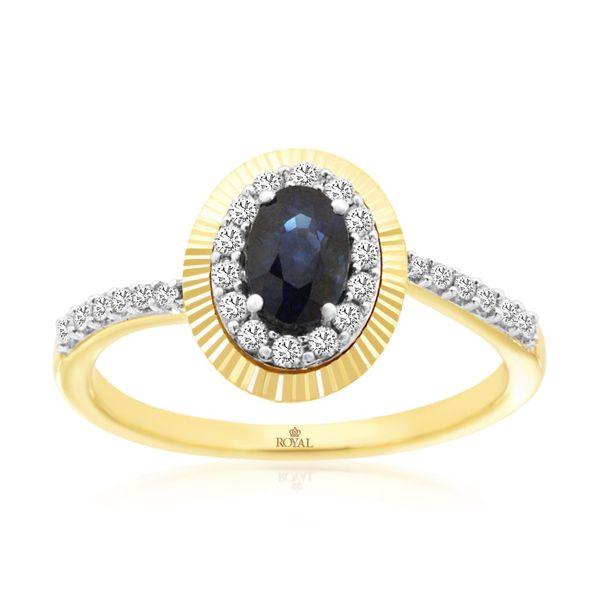 14K Two Tone Sapphire and Diamond Fluted Halo Ring Size 6.75 Quality Gem LLC Bethel, CT