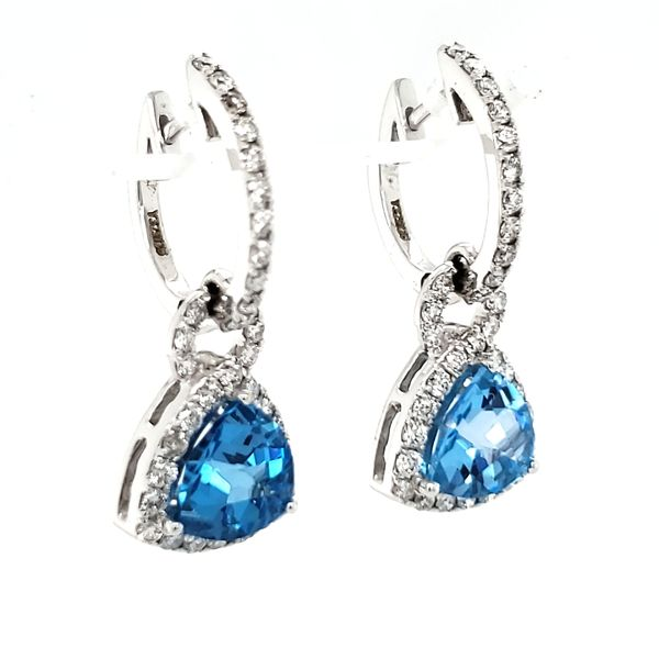 14K White Gold Trillian Blue Topaz & Diamond Dangle Earrings Image 2 Quality Gem LLC Bethel, CT