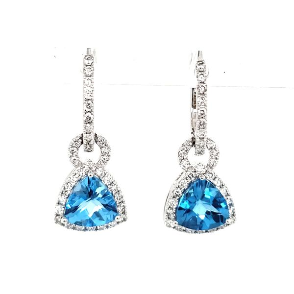 14K White Gold Trillian Blue Topaz & Diamond Dangle Earrings Image 4 Quality Gem LLC Bethel, CT