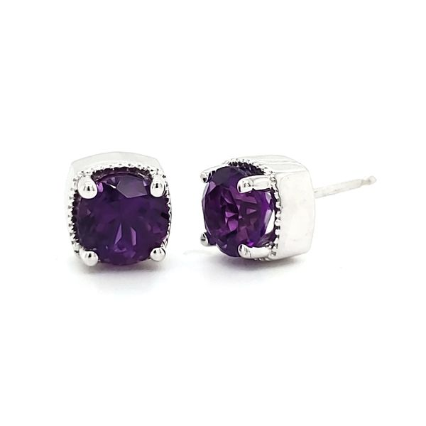 14K White Gold Amethyst Stud Earrings Image 3 Quality Gem LLC Bethel, CT