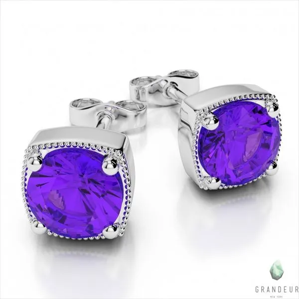 14K White Gold Amethyst Stud Earrings Image 4 Quality Gem LLC Bethel, CT
