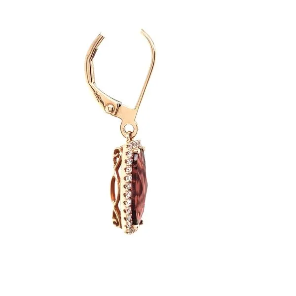 14K Rose Gold Elongated Garnet & Diamond Dangle Earrings Image 3 Quality Gem LLC Bethel, CT