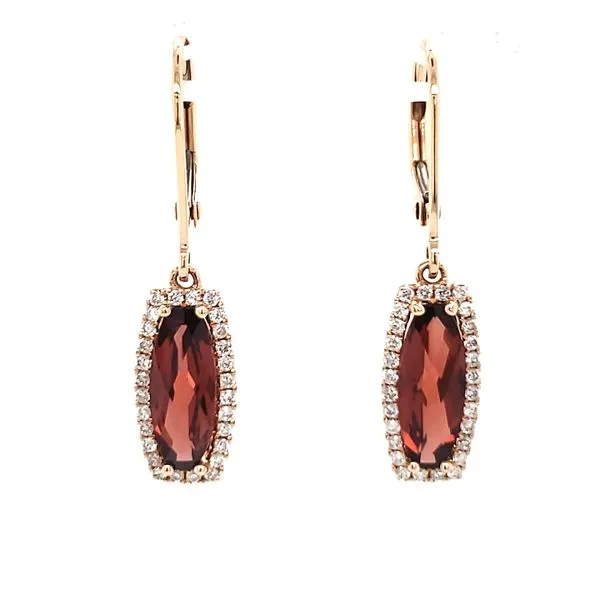 14K Rose Gold Elongated Garnet & Diamond Dangle Earrings Quality Gem LLC Bethel, CT