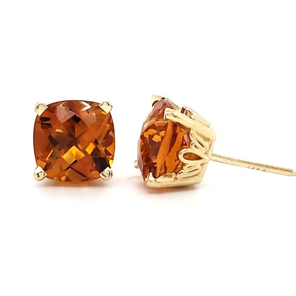 14K Yellow Gold Cushion Citrine Stud Earrings Image 3 Quality Gem LLC Bethel, CT