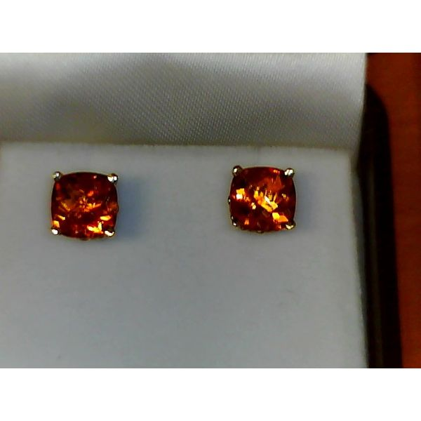 14K Yellow Gold Cushion Citrine Stud Earrings Image 4 Quality Gem LLC Bethel, CT