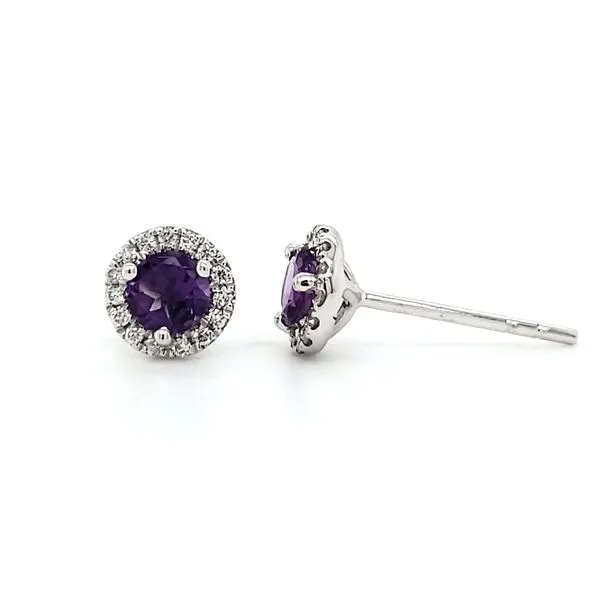 14K White Gold Amethyst & Diamond Halo Stud Earrings Image 3 Quality Gem LLC Bethel, CT