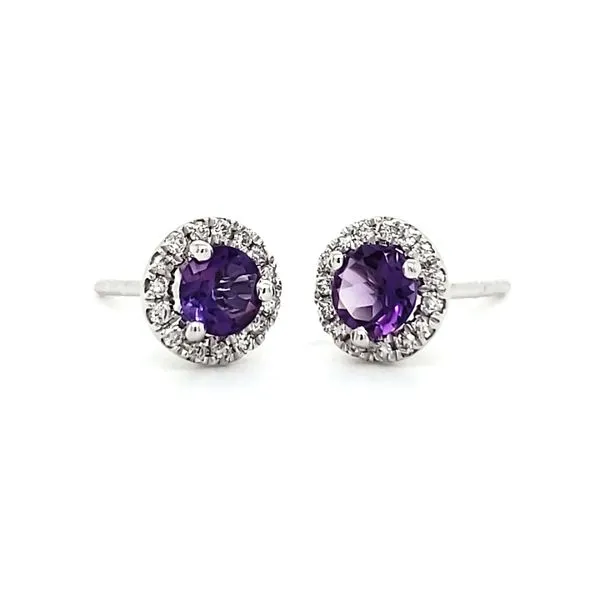 14K White Gold Amethyst & Diamond Halo Stud Earrings Quality Gem LLC Bethel, CT
