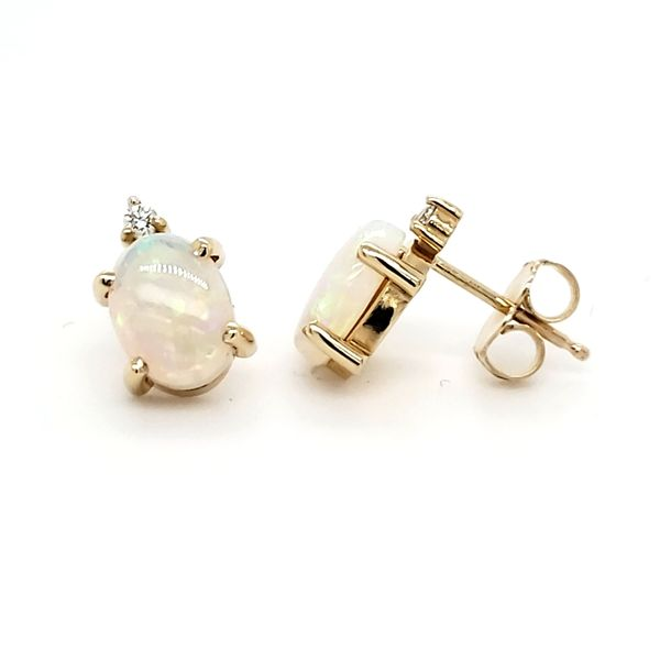 14K Yellow Gold Opal & Diamond Stud Earrings Image 3 Quality Gem LLC Bethel, CT