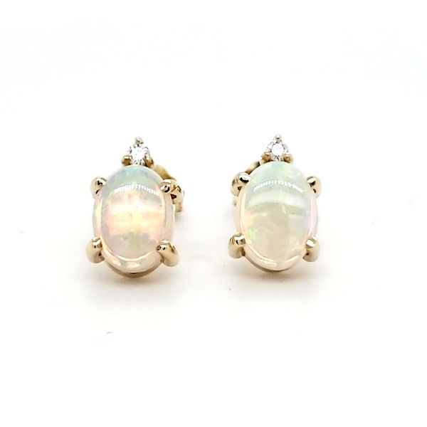 14K Yellow Gold Opal & Diamond Stud Earrings Quality Gem LLC Bethel, CT