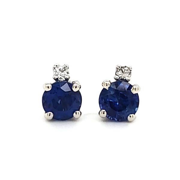 14K White Gold Sapphire & Diamond Stud Earrings Image 2 Quality Gem LLC Bethel, CT