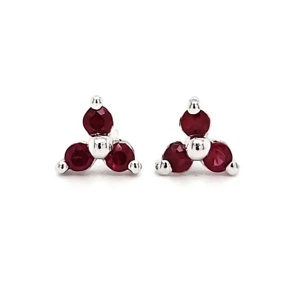 14K White Gold Triple Ruby Stud Earrings Image 2 Quality Gem LLC Bethel, CT