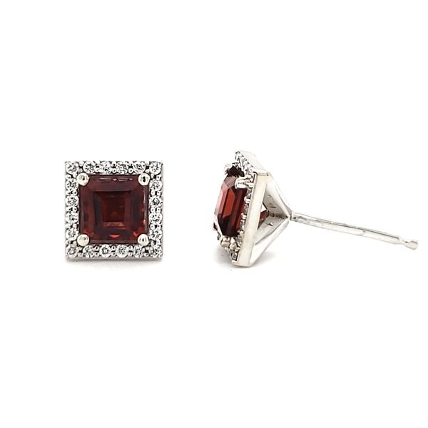 14K White Gold Square Garnet & Diamond Stud Earrings Image 2 Quality Gem LLC Bethel, CT