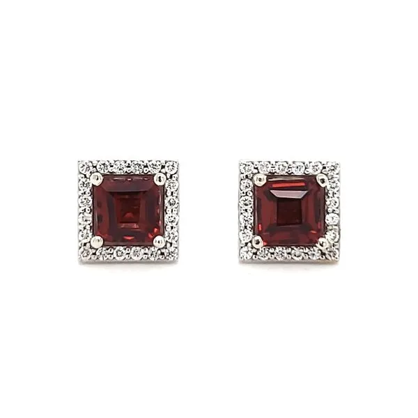 14K White Gold Square Garnet & Diamond Stud Earrings Quality Gem LLC Bethel, CT