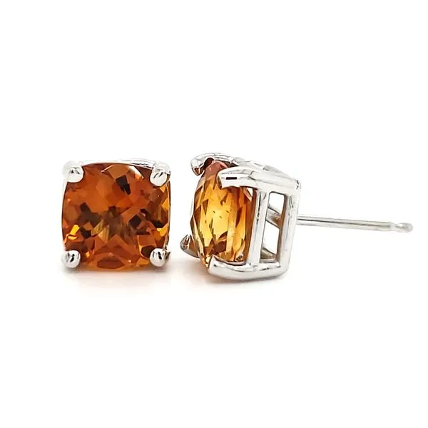 14K White Gold Cushion Citrine Stud Earrings Image 3 Quality Gem LLC Bethel, CT