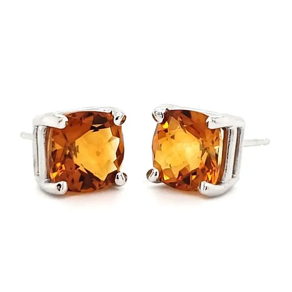 14K White Gold Cushion Citrine Stud Earrings Quality Gem LLC Bethel, CT