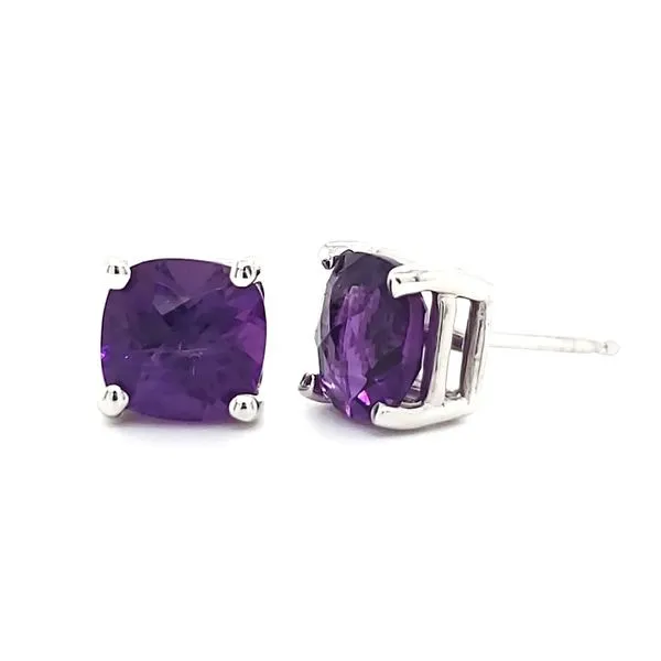 14K White Gold Cushion Amethyst Stud Earrings Image 3 Quality Gem LLC Bethel, CT