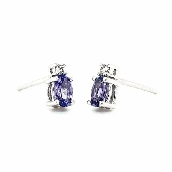 14K White Gold Tanzanite & Diamond Stud Earrings Image 2 Quality Gem LLC Bethel, CT