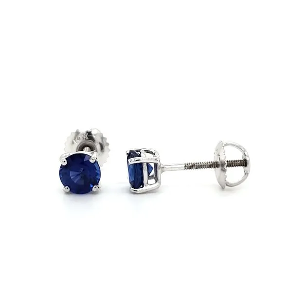 14K White Gold Sapphire Stud Earrings With Screwback Posts Image 2 Quality Gem LLC Bethel, CT