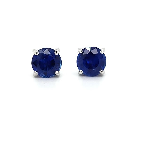 14K White Gold Sapphire Stud Earrings With Screwback Posts Image 3 Quality Gem LLC Bethel, CT