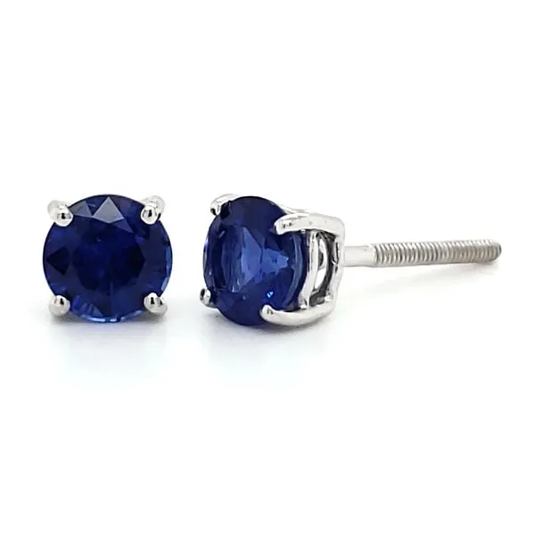 14K White Gold Sapphire Stud Earrings With Screwback Posts Image 4 Quality Gem LLC Bethel, CT