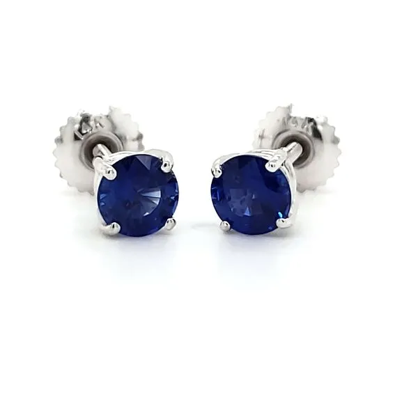 14K White Gold Sapphire Stud Earrings With Screwback Posts Quality Gem LLC Bethel, CT