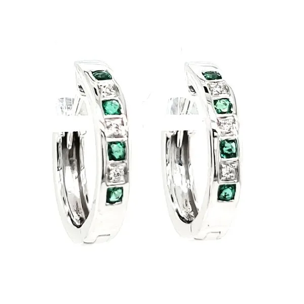 14K White Gold Emerald & Diamond Hoop Earrings Image 2 Quality Gem LLC Bethel, CT