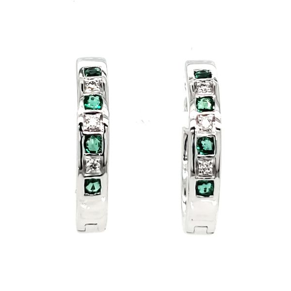 14K White Gold Emerald & Diamond Hoop Earrings Quality Gem LLC Bethel, CT