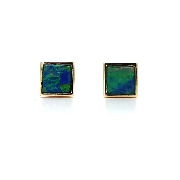 14K Yellow Gold Square Opal Doublet Stud Earrings Quality Gem LLC Bethel, CT