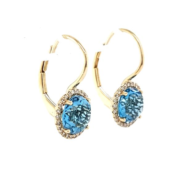 14K Yellow Gold Blue Topaz & Diamond Leverback Dangle Earrings Image 3 Quality Gem LLC Bethel, CT