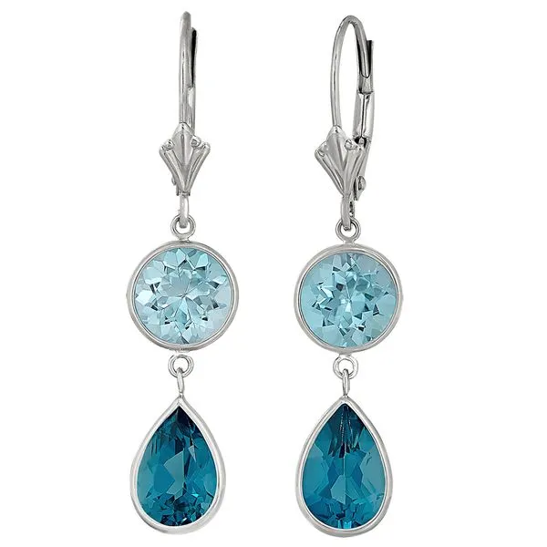 14K White Gold Sky & London Blue Topaz Dangle Earrings Quality Gem LLC Bethel, CT