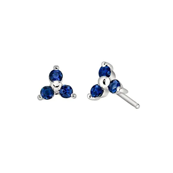 14K White Gold Triple Sapphire Stud Earrings Image 2 Quality Gem LLC Bethel, CT