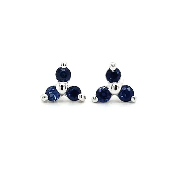14K White Gold Triple Sapphire Stud Earrings Image 3 Quality Gem LLC Bethel, CT