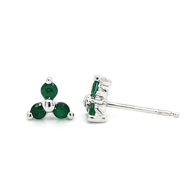 14K White Gold Triple Emerald Stud Earrings Image 2 Quality Gem LLC Bethel, CT