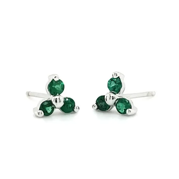 14K White Gold Triple Emerald Stud Earrings Quality Gem LLC Bethel, CT
