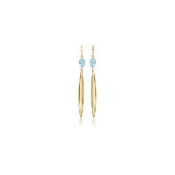 14K Yellow Gold Blue Topaz Elongated Dangle Earrings Quality Gem LLC Bethel, CT