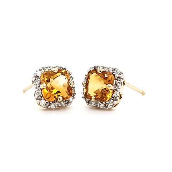 14K Yellow Gold Citrine & Diamond Stud Earrings Image 2 Quality Gem LLC Bethel, CT