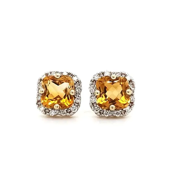 14K Yellow Gold Citrine & Diamond Stud Earrings Image 3 Quality Gem LLC Bethel, CT