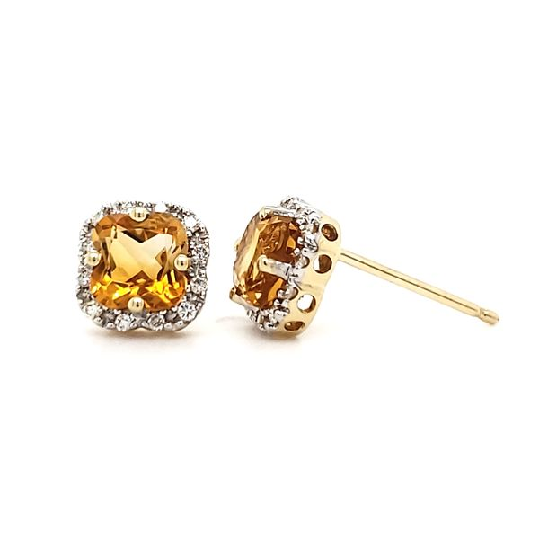 14K Yellow Gold Citrine & Diamond Stud Earrings Image 4 Quality Gem LLC Bethel, CT