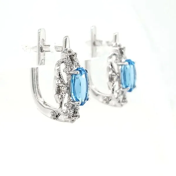 14K White Gold Blue Topaz Filigree Dangle Earrings Image 3 Quality Gem LLC Bethel, CT