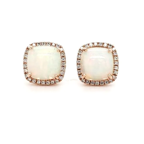 14K Rose Gold Cushion Opal & Diamond Stud Earrings Quality Gem LLC Bethel, CT