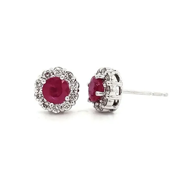 14K White Gold Ruby & Diamond Halo Stud Earrings Image 4 Quality Gem LLC Bethel, CT