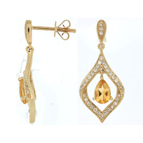 14K Yellow Gold Citrine & Diamond Dangle Earrings Image 2 Quality Gem LLC Bethel, CT