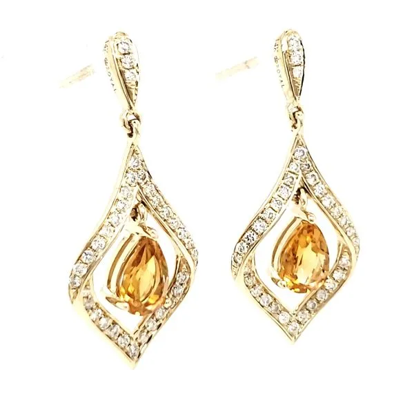 14K Yellow Gold Citrine & Diamond Dangle Earrings Image 3 Quality Gem LLC Bethel, CT