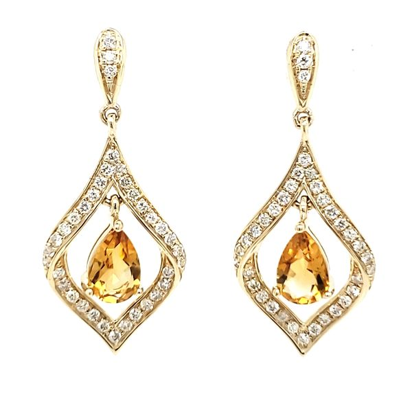 14K Yellow Gold Citrine & Diamond Dangle Earrings Quality Gem LLC Bethel, CT