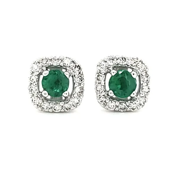 14K White Gold Emerald & Diamond Halo Stud Earrings Quality Gem LLC Bethel, CT