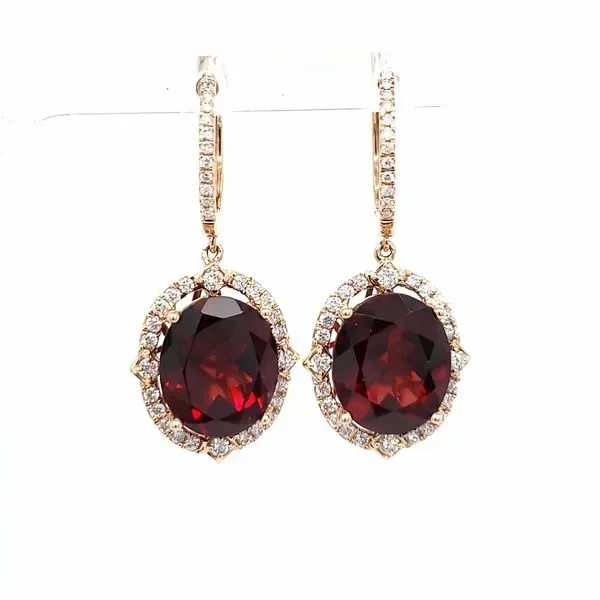 14K Rose Gold Garnet & Diamond Dangle Earring Image 2 Quality Gem LLC Bethel, CT