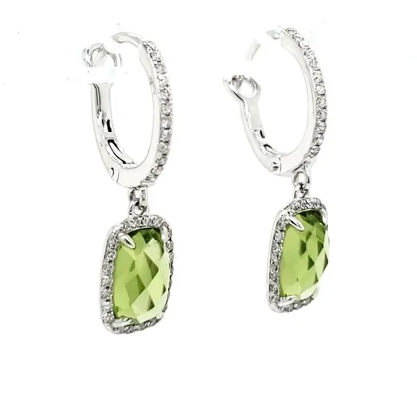 14K White Gold Peridot & Diamond Dangle Earrings Image 3 Quality Gem LLC Bethel, CT