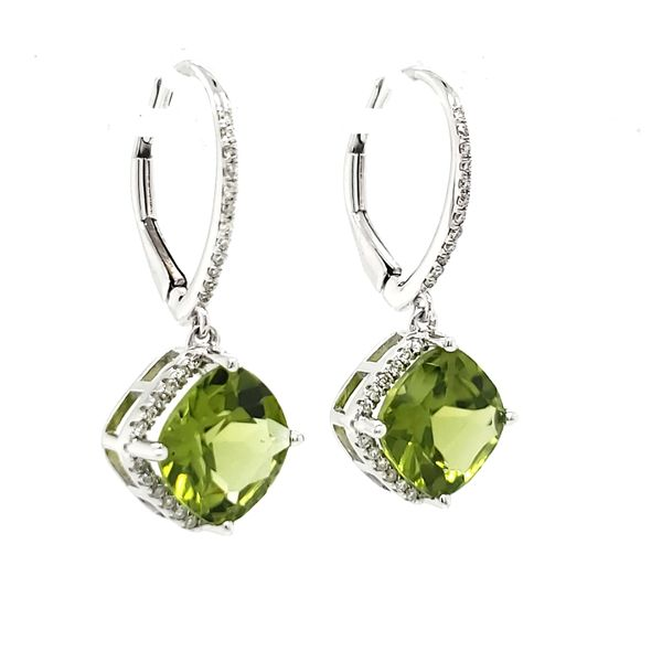 14K White Gold Peridot & Diamond Dangle Earrings Image 4 Quality Gem LLC Bethel, CT